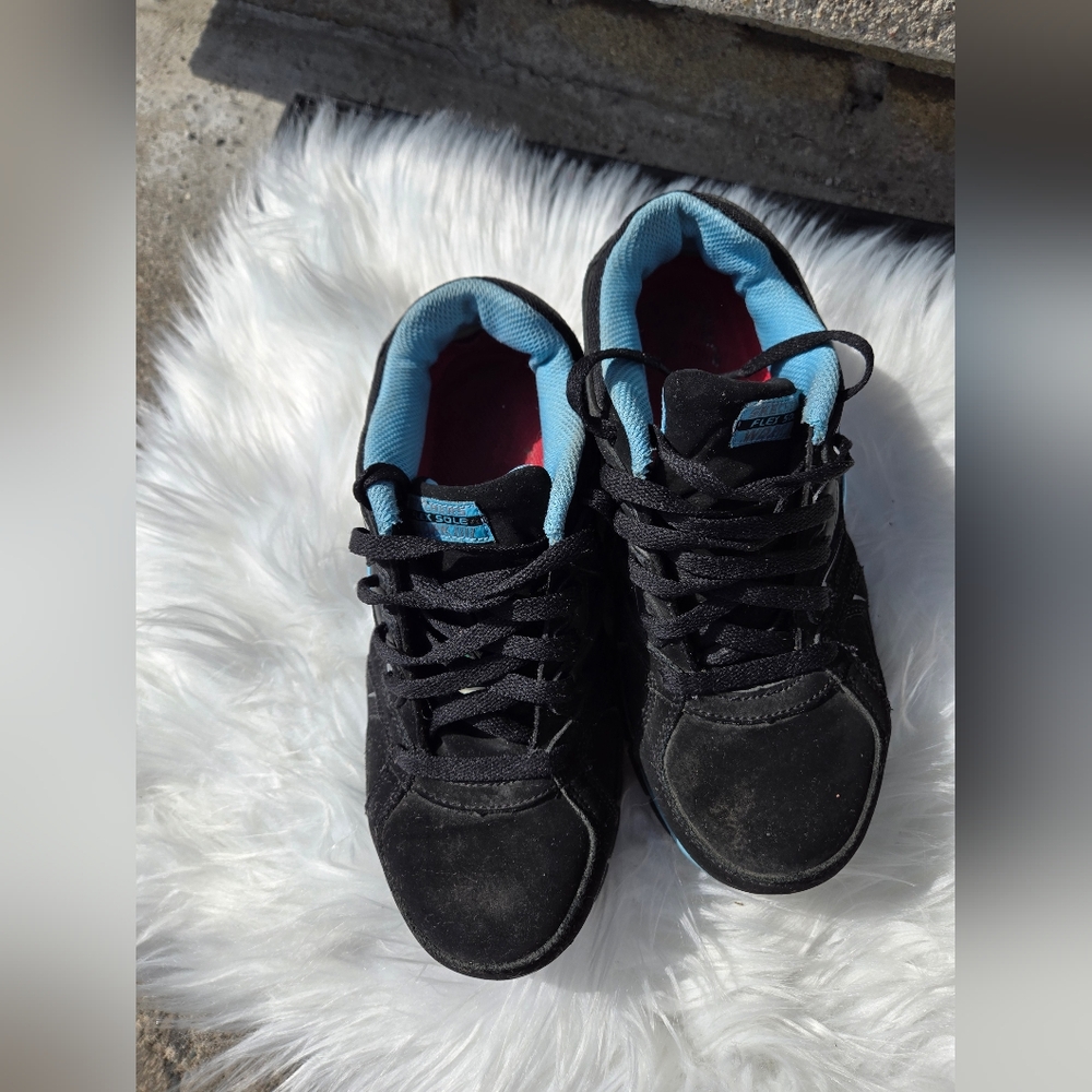 Skechers Work Shoes Women's Flex Sole Size US 7.5 Black & Blue Alloy Toe
